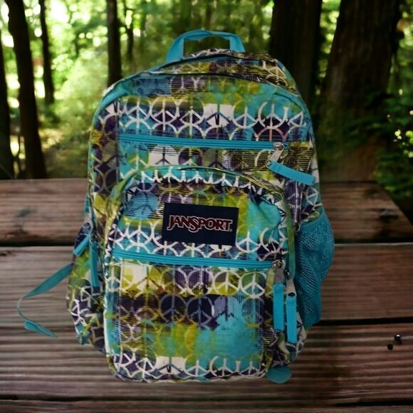 Jansport Backpack Peace Sign Allover Print Bohemian Boho Hippie Colorful Large. - Picture 14 of 16